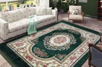 Shaggy Living Room Rug Embossed Vintage Green , 300x200cm