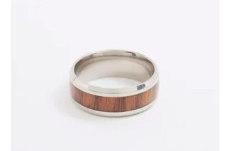 Silver Steel Wood Effect Inlay Ring
