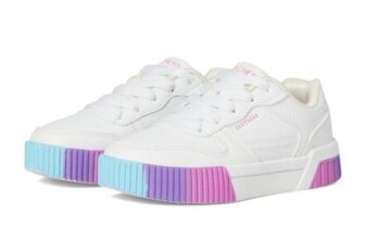 Skechers Jade Soft Glow Sneakers for Girls, White Neon Trim