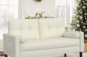 Sofa 2 Seater, Sofa Couch with Comfy Seat Cushion, 2 Pillows, Small 2 Seater Sofa for Living Room/Apartment/Bedroom, Mid Century Modern Couch, Easy Assembly Sofas & Couches, Premium Beige