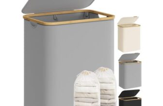 Songmics 2-Section Collapsible Laundry Basket with Lid 130L Dove Grey