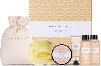 Spa Luxetique Spa Gift Set, 6pcs Vanilla Bath Gifts for Women, Travel Gift Box with Hand Cream, Body Lotion, Shower Gel, Bubble Bath, Mothers Day Gift, Valentines Gifts for Her Christmas Gifts