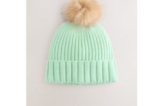 Spearmint Rib Knit Pom Hat