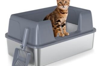 Stainless Steel Cat Litter Tray with Scoop, XL, Grey
