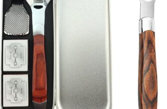 Stainless Steel Foot File with Scrubber, 20 Blades Pedicure Tool with Wooden Handle Foot Files for Hard Skin Callus Remover for Feet Dead Skin Remover for Feet Hard Skin Remover Foot Blade