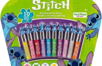 Stitch 10 Piece Plant Based Lip Gloss, Girls Party Favours, First Makeup Set for Girl, Perfect for Parties, Sleepovers and Birthday Gifts, Ages 3, by Townley Girl