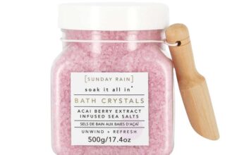 Sunday Rain Luxury Nourishing Bath Crystals, Vegan & Cruelty-Free with Vitamin Rich Acai Berry Extract & Natural Sea Salts, 500g
