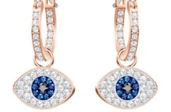Symbolica Hoop Earrings Evil Eye, Blue, 18k Rose Gold Finish