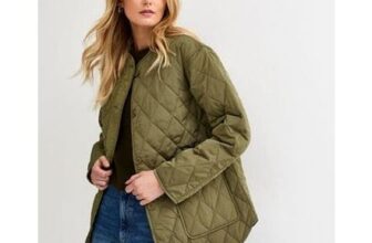 Tall Khaki Collarless Quilted Jacket