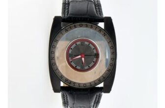 Tateossian Black Leather Invisible Movement Watch