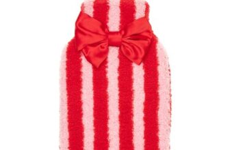 Teddy Red & White Striped Hot Water Bottle