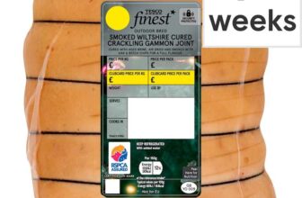 Tesco Finest Smoked / Unsmoked Wiltshire Cured Crackling Gammon Joint – per kg – Clubcard Price