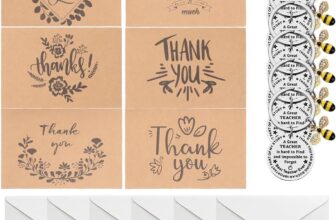 Thank You Teacher Gifts Keyring, 6 Pcs Thank You Cards Thank You Cards Multipack with envelopes, Stainless Steel Inspirational Keychain for Thanksgiving Christmas, for Birthdays Wedding Graduation