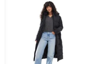 Threadbare Threadbare Maxi Belted Puffer Coat in Black