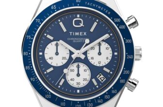 Timex Mens Q Chronograph 40mm Watch Blue – Stainless Steel Case