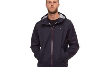 Tommy Hilfiger Mens Color Blocked Logo Rain Jacket – Navy Large