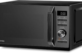 Toshiba Black Microwave 20 Liter Digital 800W Microwave Oven with 1000W Grill, Combination compact with 5 Power Levels, 8 Auto Menus, Grill, Combi, Digital Clock, Mirror Door Finish, MW3-AG20PF(MB)