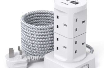 Tower Extension Lead with USB Slots, (13A 3250W), 8 Way Multi Plug Extension Tower – Sold by ADDTAM / FBA