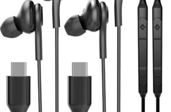 USB-C Wired Earphones with Microphone (2Pack) Type C Cable In-Ear Headphones compatible for Samsung Galaxy S23 S22 S24 Ultra Noise Cancelling Android Phone Earbuds Pro Max Fold 5G Audio Accessories