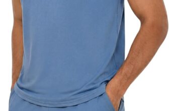 Uniexcosm Mens Pyjamas Set Short Sleeve, Summer Pyjamas for Men Color-blocking Crew Neck T-shirt and Elastic Waist Shorts Soft Nightwear Pjs with Pockets Loungewear