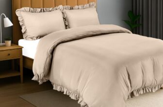 Utopia Bedding Ruffle Duvet Cover Set – Duvet Cover Double with Pillowcases – Soft Microfibre Polyester Ruffle Bedding (Beige)