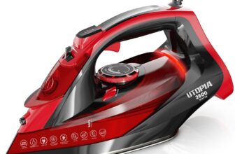 Utopia Home Steam Iron for Clothes – Non-Stick Soleplate – 2600W Clothes Iron – Adjustable tat Control, Overheat Safety, Variable Steam Control, Auto-Off, Self-Clean, 8 Feet Cord Red/Black