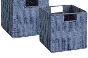 Vagusicc Wicker Storage Basket, Set of 2 Handwoven Paper Rope Collapsible Woven 9 x 9 x 9 Cube Storage Bins with Handle