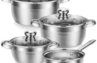 Velaze 7-Piece Cooking Pot Set Made of Stainless Steel, Induction Pot with Glass Lids, Classic Design