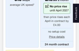 Virgin Media 516Mbps (Volted to 1gig if you have O2) for £19.99 (£23.99 from 2027)
