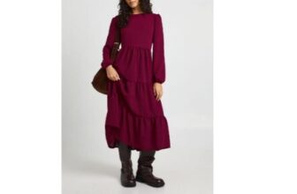 Volume Sleeve Tiered Midi Smock Dress