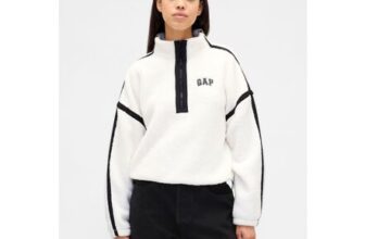 White Oversized Cropped Sherpa Half-Zip Fleece