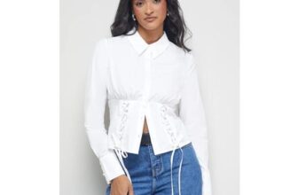 White Warehouse Cotton Lattice Front Fitted Waist Shirt