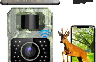 Wildlife Camera WiFi Bluetooth, 48MP 30fps Solar Infrared Trail Camera with Night Vision Motion Activated 0.2s Trigger Trail Cam with 32GB SD Card, 2000mAh Battery Rechargeable for Wildlife Scouting