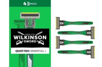 Wilkinson Sword Quattro Mens Disposable Razor for Sensitive Comfort, Great Addition to Wash Bags for Mens Grooming, 4 Pack