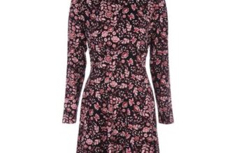 Womens Black & Red Floral High Neck Dress