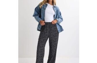 Womens Black & White Spot Print Wide Leg Trousers