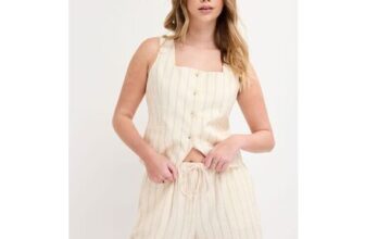 Womens Lemon Stripe Linen-Blend Shorts