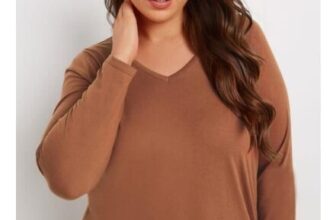 YOURS 3 PACK Curve Brown & Khaki Green Long Sleeve V-Neck T-Shirts