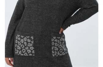 YOURS Curve Grey Leopard Diamante Embellished Pocket Top