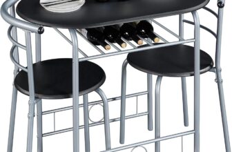 Yaheetech 3 Piece Dining Room Set, Modern Round Dining Table & Chairs Set for 2, Compact Breakfast Bar Table Set with Metal Legs and Shelf, Built-in Wine Rack for Dining Room, Living Room, Black