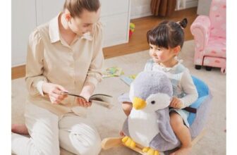 Yellow HOMCOM Penguin Baby Rocking Horse Plush Musical Toy