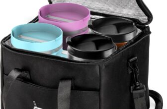 ZEAYEA Large Insulated Drink Caddy with Removable Dividers, 4 Cups Reusable Drink Carrier for Delivery, Cooler Bag, Beverages Carrier Tote Bag for Take Out, Travel, Outdoors