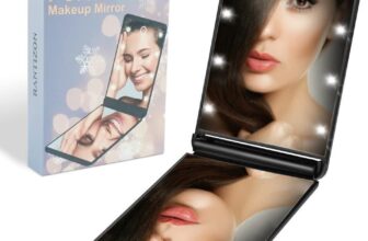 for Her Portable Makeup Mirror Dimmable 8 LEDs Lighted Compact Mirrors 1X & 2X Magnification Cosmetic Handbag Mirror Foldable Pocket Compact Gifts for Women Stocking Fillers