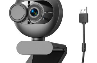 1080P USB Webcam with Microphone, Privacy Cover, Auto Light Correction