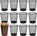 12 Pack Metal Pen Holder Mesh Pencil Holder, Black Pen Holder Cup for Desk, Black Wire Mesh Pencil Cup Holder for Desk Office Pen Organizer
