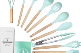 12 Pcs Silicone Cooking Kitchen Utensils Set,Non Stick Silicone Cooking Utensil Set with HolderWooden Handle Heat ResistanceCooking Stirring Tools (Green)