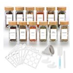 12 Spice Jars, 120ml Glass with Bamboo Lids