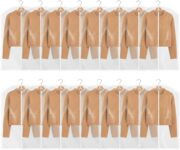 16PCS Dustproof Garment Covers Bag, Translucent PEVA Waterproof Clothes Covers Protector with Zip, Foldable and Washable Clothes Bag in Wardrobes for Long Dress, Shirts, Suits, Coats Storage(60x100cm)