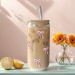 16oz Glass Cups with Lids and Straws, Cute Tumbler Cup Drinking Glasses for Smoothie, Iced Coffee, Juice, Soda, Drinks