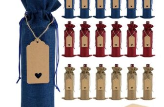 18 Burlap Wine Gift Bags with Drawstrings, Reusable, Gift Tags